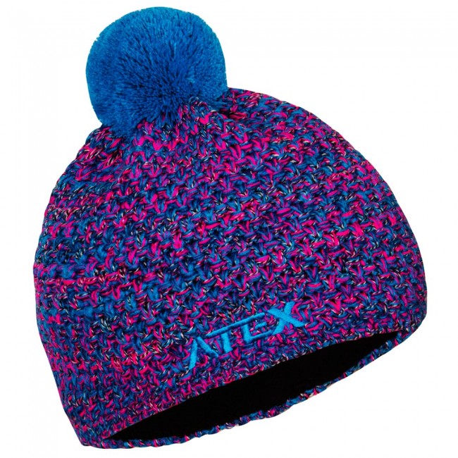 Pletená čepice KNIT tyrkysovo-růžová melange