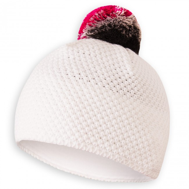 Pletená čepice KNIT bílá - šedo-růžová bambule